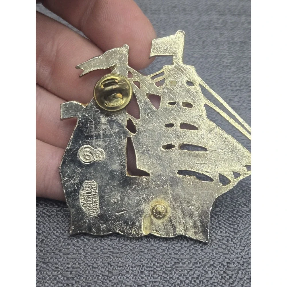 Vintage Seasport Lions Club Tall Ship Sailing Vessel Enamel Lapel Pin Maine